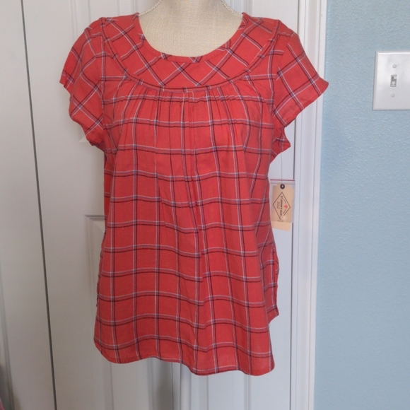 St. John's Bay Tops - St John's Bay Coral Plaid Blouse